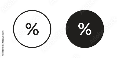 Percentage icons in line art and flat black clipart design style