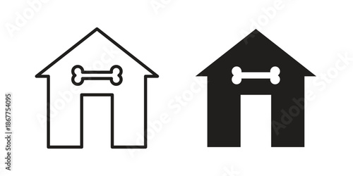 Pet house icons in line art and flat black clipart design style