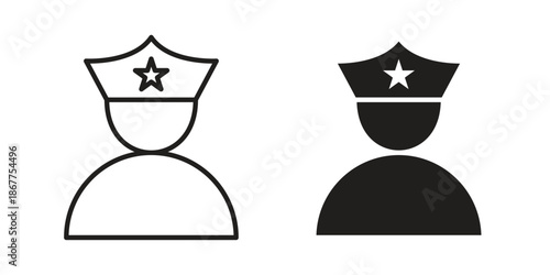Police icons in line art and flat black clipart design style