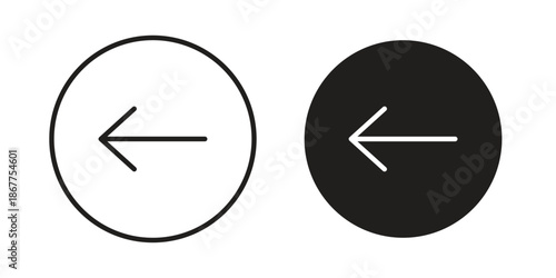 Previous arrow icons in line art and flat black clipart design style