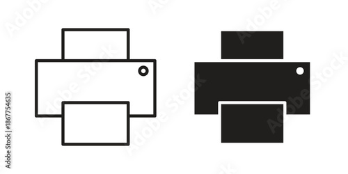 Print button icons in line art and flat black clipart design style