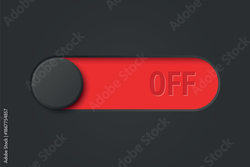 Vector Black Toggle Switch in Red OFF Position. Modern 3d Interface Element for App or Website Design. UI UX Control Button, Power Toggle Switch Template, Red Slider Red, Switch Icon