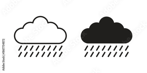 Rain icons in line art and flat black clipart design style