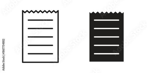 Receipt icons in line art and flat black clipart design style