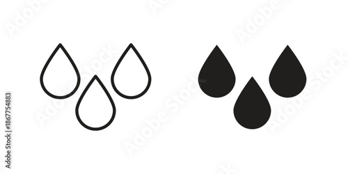 Raindrops icons in line art and flat black clipart design style
