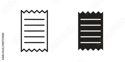 Receipt icons in line art and flat black clipart design style