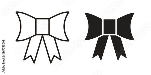 Ribbon icons in line art and flat black clipart design style