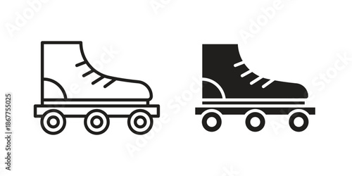 Roller skates icons in line art and flat black clipart design style