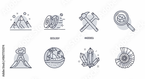 Geological and scientific illustrations depicting various elements of earth science and geology.