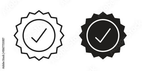 Rosette stamp icons in line art and flat black clipart design style