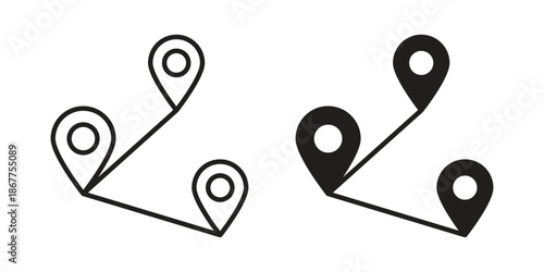 Route icons in line art and flat black clipart design style
