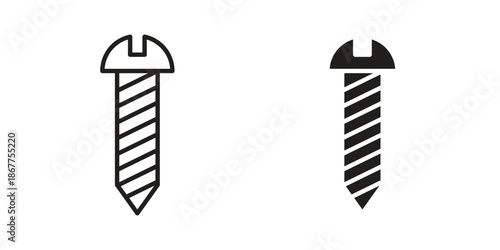 Screw icons in line art and flat black clipart design style