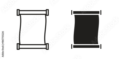 Scroll icons in line art and flat black clipart design style