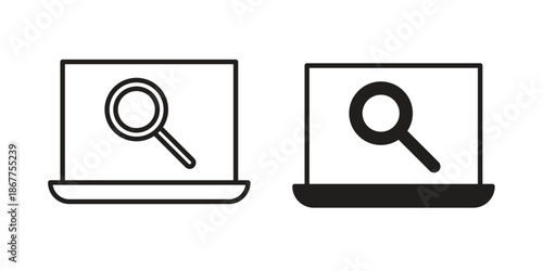 Search online icons in line art and flat black clipart design style