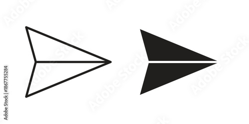 Send icons in line art and flat black clipart design style