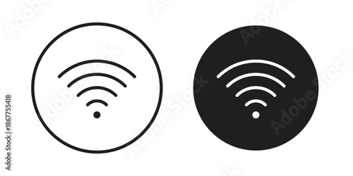 Signal icons in line art and flat black clipart design style