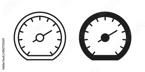 Speedometer icons in line art and flat black clipart design style