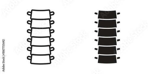 Spine icons in line art and flat black clipart design style
