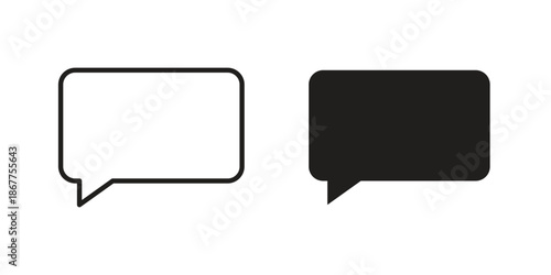 Speech bubble icons in line art and flat black clipart design style