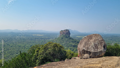 Iconic Sigiriya Rock surrounded by lush greenery. Sri Lanka.