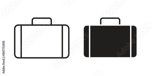 Suitcase icons in line art and flat black clipart design style