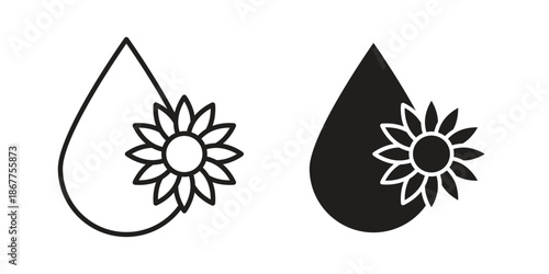 Sunflower oil icons in line art and flat black clipart design style