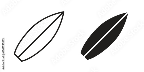 Surf board icons in line art and flat black clipart design style