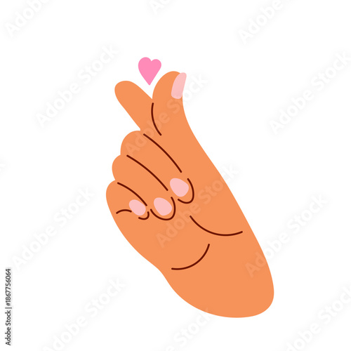 Human hand showing heart sign. Fingers making heart sign Isolated on white background, vector illustration flat style. Designation of love, friendship, good relationship. Heart-shaped with fingers