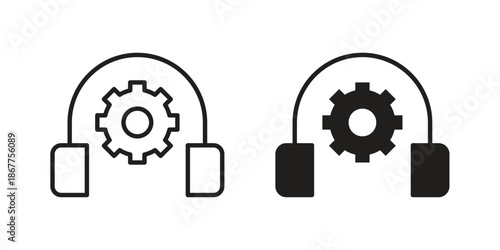 Technical support icons in line art and flat black clipart design style