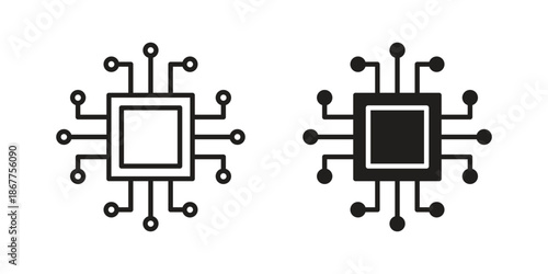 Technology icons in line art and flat black clipart design style