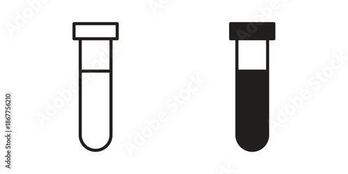 Test tube icons in line art and flat black clipart design style