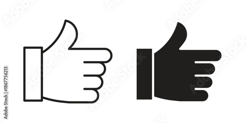 Thumb icons in line art and flat black clipart design style