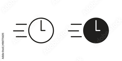 Time fast icons in line art and flat black clipart design style