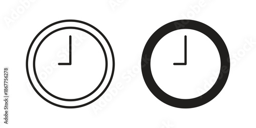 Time icons in line art and flat black clipart design style