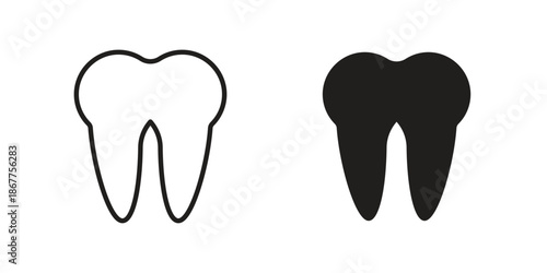 Tooth icons in line art and flat black clipart design style