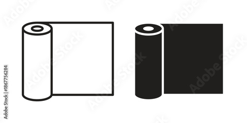 Toilet Paper icons in line art and flat black clipart design style