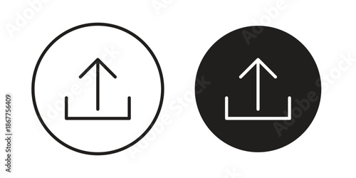 Upload icons in line art and flat black clipart design style