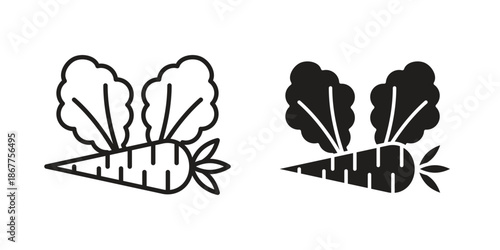 Vegetable icons in line art and flat black clipart design style