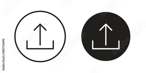 Upload icons in line art and flat black clipart design style