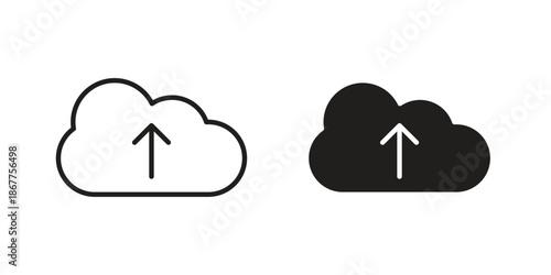 Upload to Cloud icons in line art and flat black clipart design style