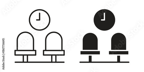 Waiting Room icons in line art and flat black clipart design style