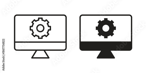 Web development icons in line art and flat black clipart design style