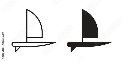 Windsurf icons in line art and flat black clipart design style