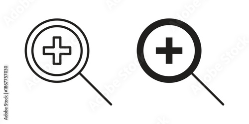 Zoom in icons in line art and flat black clipart design style