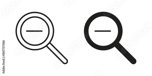 Zoom out icons in line art and flat black clipart design style