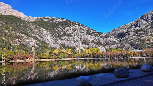 Driving through the beautiful Panticosa, Aragon in Spain. South part of Pyrenees mountains.