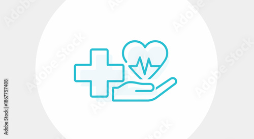 Healthcare and Wellness Icon with Heartbeat and Medical Cross.