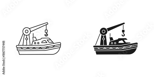 Two boats with cranes lifting vehicles on water