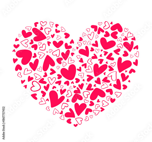 Seamless heart pattern with hand-drawn doodle elements in red and pink tones on beige background. Cute romantic texture creates a cozy mood for wrapping paper, textiles, cards, prints and design.