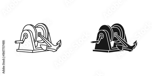 Black and white anchor capstan with rope nautical ship